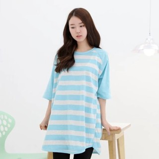 Momcloth LKSH021 เสื้อคลุมท้อง นำเข้าจากเกาหลี ลายขวาง - สีฟ้า