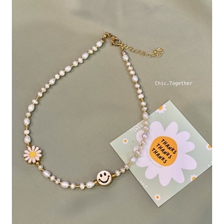 🐚 New Necklace 🐚 รุ่นมุกน้ำจืด สลับลูกปัดทอง + ชาร์มเดซี่ &amp; smiley น่ารักกรุบ💗