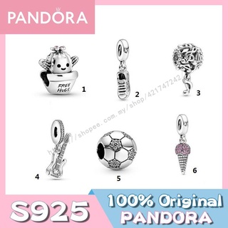 Pandora จี้กีตาร์ไฟฟ้า เงิน S925 รูปกระบองเพชร โน้ตดนตรี ของขวัญวันเกิด สําหรับสุภาพสตรี p825