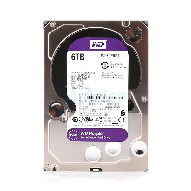 ฮาร์ดดิส HARDDISK HDD WD Purple  6TB SATA-III (3Y) (64MB.,WD60PURZ) computer parts