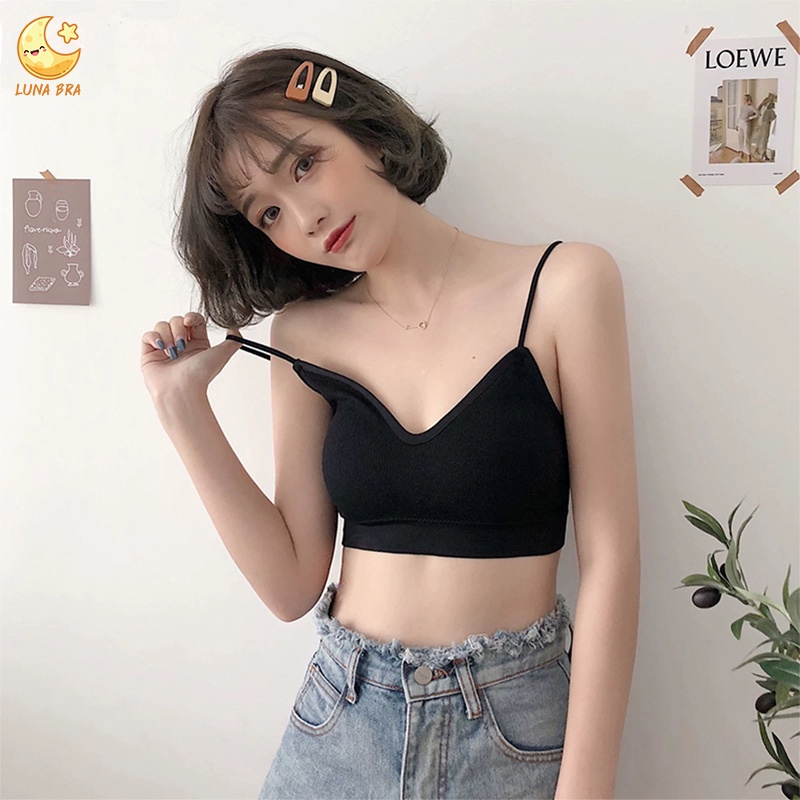LunaBra สปอร์ตบรา สายเดี่ยว คอตัววี ไซส์ 32-38 ยืดได้ มีฟองน้ำ ชุดชั้นใน เสื้อใน เซ็กซี่ ออกกำลังกาย
