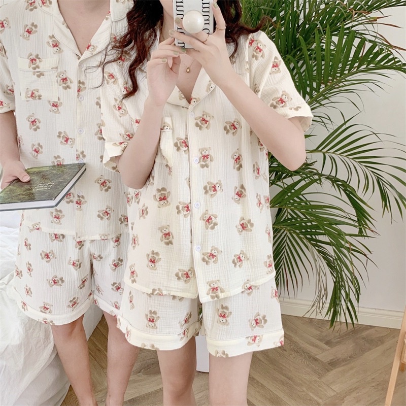 (2 คู่พร้อมส่ง)ชุดนอนคู่ ชุดนอนผ้าฝ้าย ชุดนอนหมี ชุดนอนสไตล์เกาหลี ...