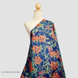 FLORAL DESIGN PRINTED THAI SILK FABRIC - ผ้าไหมไทยแท้ พิมพ์ลาย ลวดลาย ดอกไม้