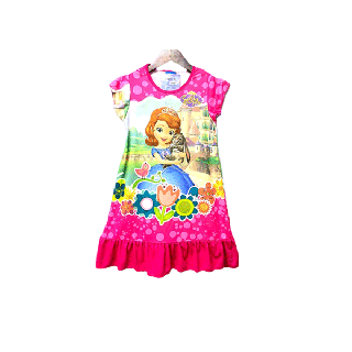 ชุดเดสรเด็ก กระโปรงเด็กผู้หญิง เสื้อผ้าเด็กผู้หญิง ลายเจ้าหญิง เอลซ่า โซเฟีย ผ้ามันผ้าไมโค PM777(011-020)
