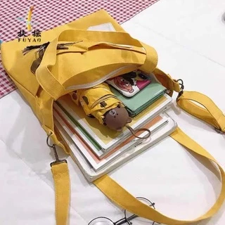 กระเป๋าผ้าสีพื้นช่องใส่ของเยอะ
