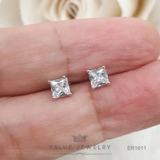 ต่างหูแป้น เพชรทรงสี่เหลี่ยม Princess Cut มี4ไซส์ เครื่องประดับแฟชั่น ValueJewelry ER1105 ER1011 ER1012 ER1013