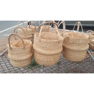 🌿Natural Woven hand bags #กระเป๋าสาน #กระเป๋าผักตบชวา   🌿ทรงถังกระบองเพชร *บุผ้า 1 ช่องโล่ง 🌿ไซค์ S M L