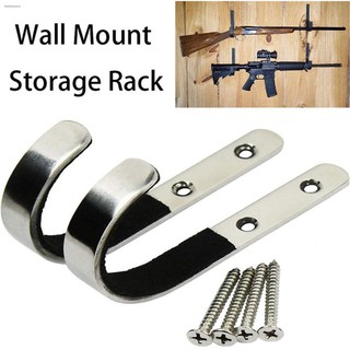 4 ชิ้น (2 คู่) สแตนเลสติดผนังชั้นวางปืนชั้นเก็บ J-Hook Rifle Gun Rack Set