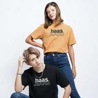 ราคาhaas เสื้อยืดแขนสั้น unisex ผู้ชาย ผู้หญิง ลายสรีน haas jeans SHSK2587A