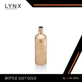 JJGLASS - (LYNX) BOTTLE 1027 GOLD  - แจกันแก้ว แจกันขวด แจกันสีทอง แจกันสีทอง ขวดแก้วสีทอง ขวดสีทอง แฮนด์เมด ความสูง 26.3 ซม.