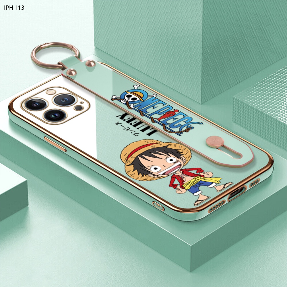 IPhone 13 12 Pro MAX Mini เคสไอโฟน สำหรับ Case Anime Hat Luffy เคส เคสโทรศัพท์ เคสมือถือ Wrist Strap Casing Full Cover Soft Electroplating TPU Cases #8