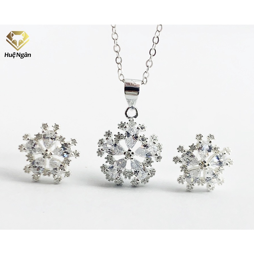 925 Hue Ngan สร้อยคอเงินและต่างหูอิตาลี Combo - เกล็ดหิมะที่สวยงาม PP1605-RYE141022
