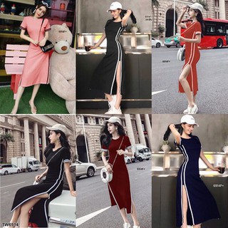 TwinsShopVip💗พร้อมส่ง TW6914 เดรสยาวแหวกหลัง long dress split back