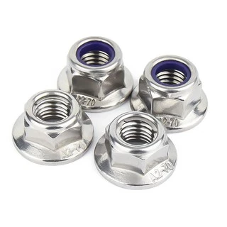 หัวน็อต ตัวเมีย ล็อค ไนลอน ติดแหวน สแตนเลส 304 เกลียวมิล หยาบ M8 M10 M12 / Flange Nylon Insert Nut