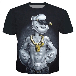 ใหม่เสื้อยืดลําลองแฟชั่นสําหรับผู้ชายผู้หญิงแขนสั้นพิมพ์ลาย Popeye 3D สไตล์ฮิปฮอป