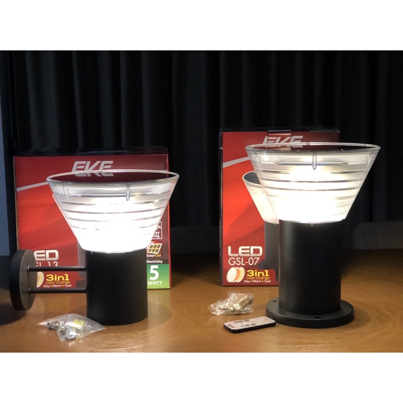 โคมไฟโซล่าเซล หัวเสา & ผนัง EVE เปลี่ยนสีได้ รุ่น WSL-13 GSL-07