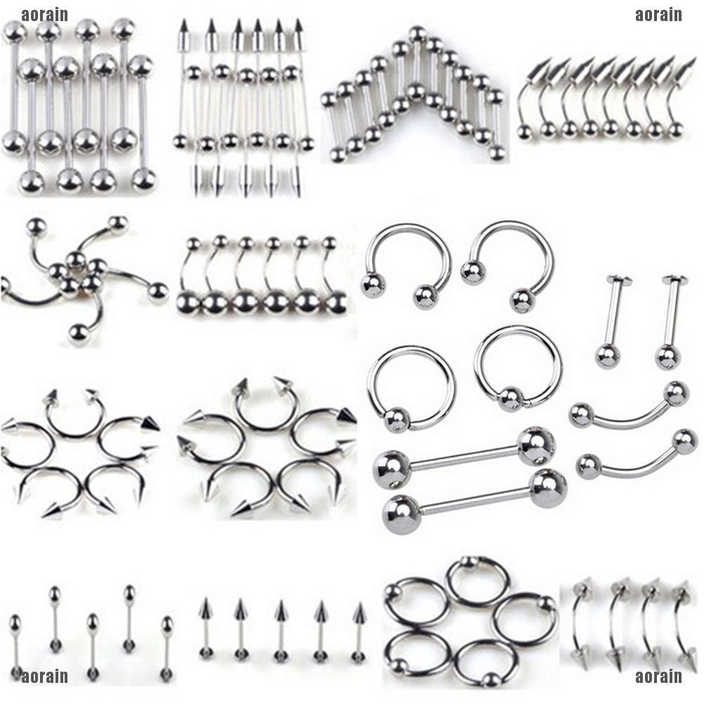 AG 85pcs Tongue Eyebrow Lip Belly Navel Ring Stainless Steel Piercing ...