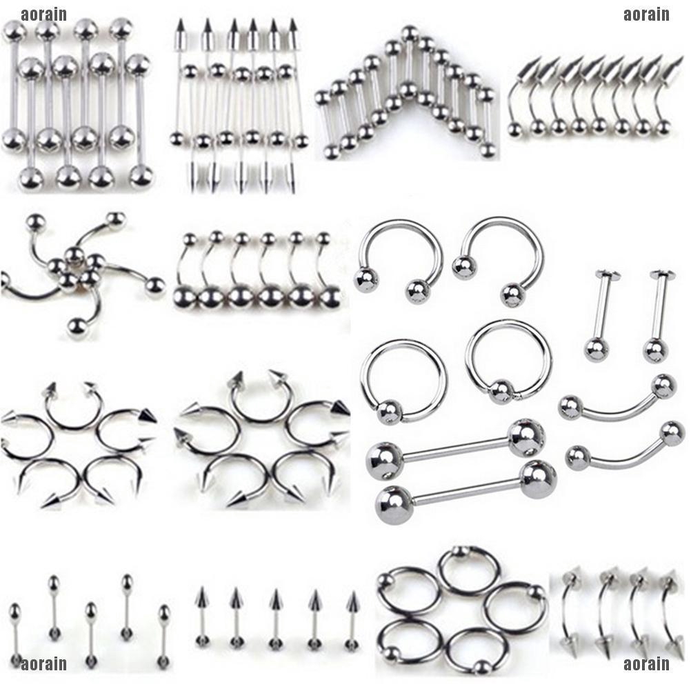 Wholesale 100+ Piece Body Jewelry Set – Surgical Steel, Tongue Belly Lip Eyebrow Barbell Rings, Piercing Studs Assorted