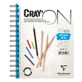 Clairefontaine กระดาษวาดเขียนสองหน้า ผิวกึ่งหยาบและเรียบ 120 แกรม สันห่วง 50 แผ่น A5 CrayON A5 wirebound pad 975023C