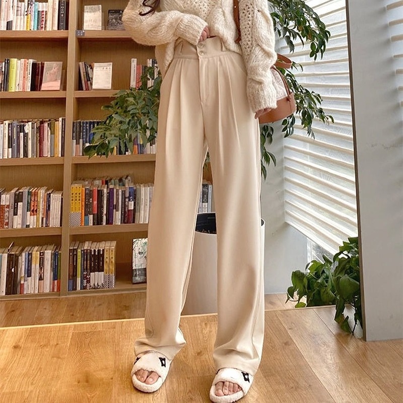 Hot Summer Women39s Suit Pants 2022 Wide Leg Korean Style Straight Long ...