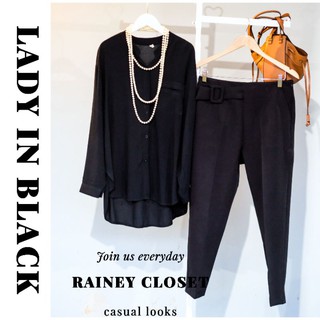 RAINEY CLOSET -  เสื้อคอจีนสีดำ เสื้อสีดำ เสื้อเชิ้ตสีดำ shirt ดำ เสื้อเชิ้ตแฟชั่น สินค้าพร้อมส่ง สินค้าขายดีพร้อมส่ง