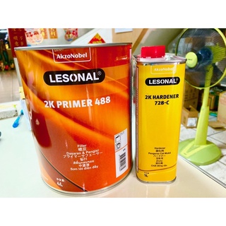 ชุด Lesonal พ่นกลบรอยรถยนต์ 1. 2K Primer 488 (สีพื้นกลบรอยสีเทา) ขนาด4L 2. 2K Hardener728-c(ตัวเร่ง) 1L ผสม4:1