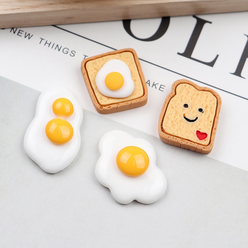 ของเล่นไข่เจียว ไข่ดาว ขนมปังปิ้ง เรซิ่น รูปหน้ายิ้ม โฮมเมด diy สําหรับตกแต่งเคสโทรศัพท์
