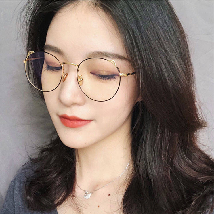 แว่นสายตาสั้นรุ่นใหม่ 50-600 แว่นป้องกันสีฟ้าหูแมวน่ารักรุ่นเกาหลี