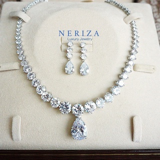 Neriza Jewelry/ชุดเครื่องประดับเจ้าสาวเพชรขาวล้วนเกรดพรีเมี่ยมประกายไฟเทียบเท่าเพชรแท้ รหัส NSW090 จัดส่งฟรีพร้อมกล่อง