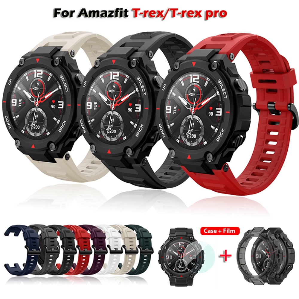 สายนาฬิกาข้อมือซิลิโคน แบบเปลี่ยน สําหรับ Amazfit T-Rex Pro Amazfit T Rex พร้อมเคสกันกระแทกและฟิล์มกันรอย