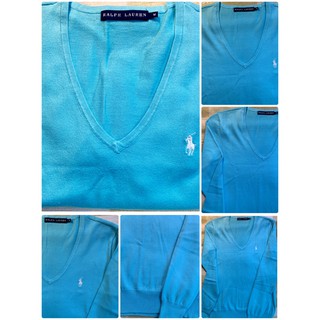 Polo Ralph Lauren มือสอง สีฟ้า แขนยาว คอวี Size M (10-12) 150/76