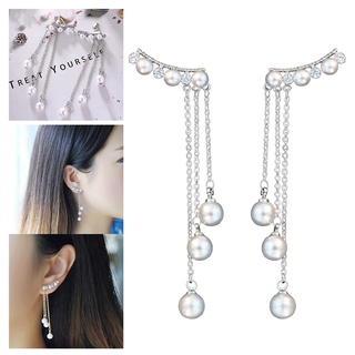 Fashion Temperament 925 Tremella Nail Long Tassel Earrings Female Pearl Pendant