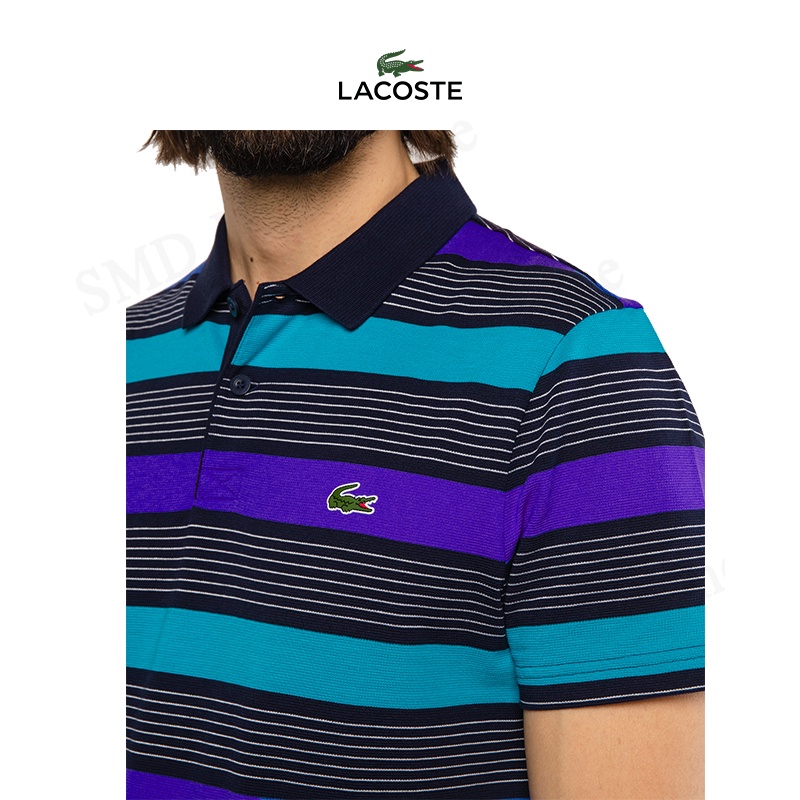Lacoste เสื้อโปโลผู้ชาย รุ่น MEN'S SPORT Striped Pane Polo Shirt Code: YH4880 10 SDX
