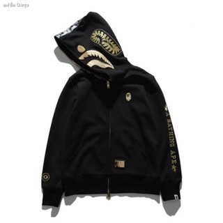 BAPE Shark Black Gold Embroidered Space Hooded Sweatshirt jacket เสื้อสเวตเชิ้ต เสื้อกันหนาว มีฮู้ด สีดำ ลายฉลาม สีทอง