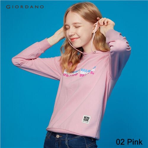 GIORDANO WOMEN Printed letter raglan sleeves hoodie 13399702