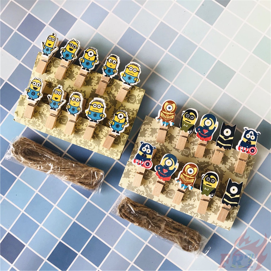 Stationery - Cartoon Minions Wooden Clips 10Pcs/set 3.5*0.7cm Mini Wooden Clips DIY Craft Supplies Wood Clips Postcard Clips