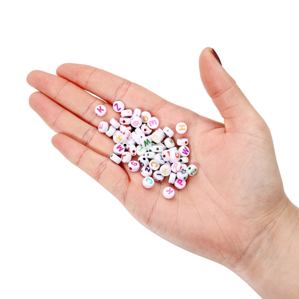 ลูกปัดตัวอักษร  100ชิ้น/แพ็ค อะคริลิค แบบหัวใจ-สีขาว สำหรับDIYจี้เครื่องประดับ - รูปที่ 5