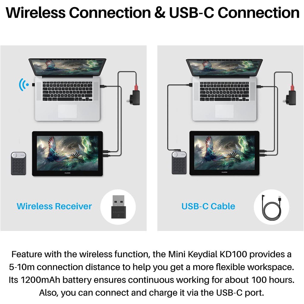 Huion KD100 แรงบันดาลใจรอยคีย์บอร์ดไร้สาย 18 แป้นพิมพ์ ปุ่มกดสำหรับตัว ...
