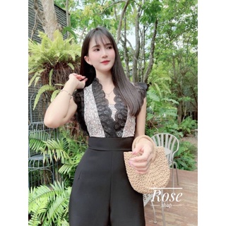 จั๊มกางเกงกระโปรงลูกไม้ฉลุระบาย ใส่ออกงานได้สวยเรียบร้อยดูหรู มีสีให้เลือก