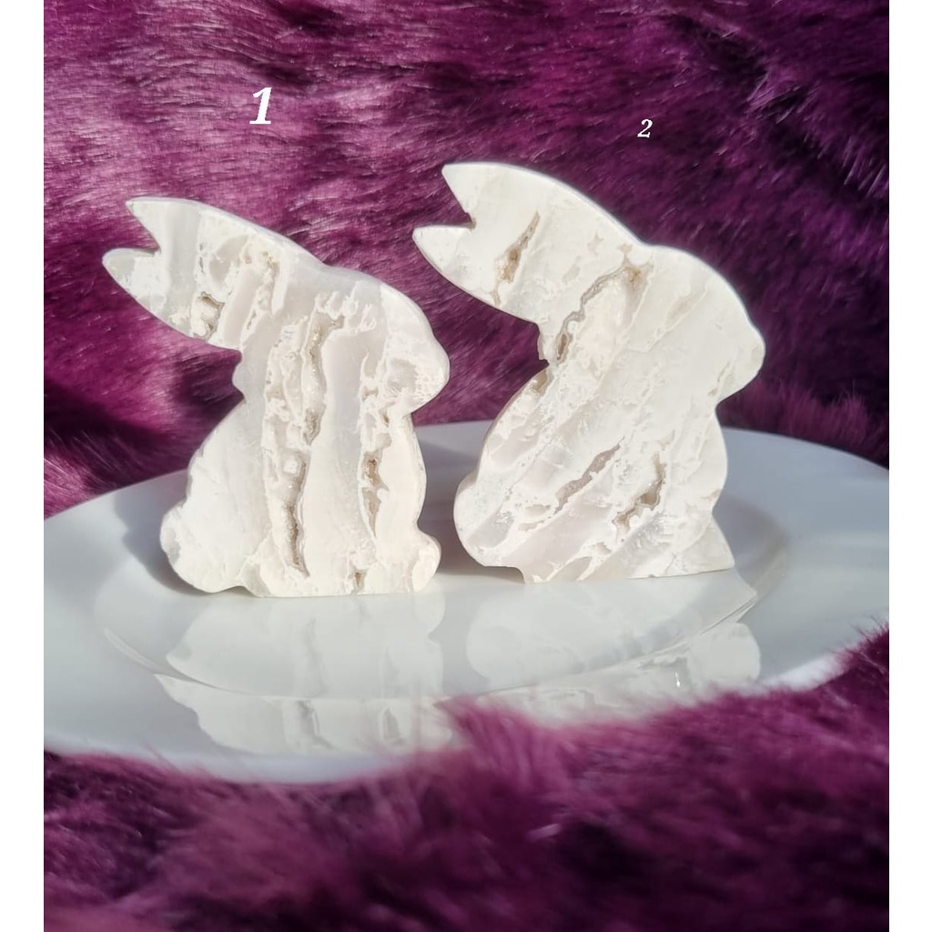 SG หุ้นท้องถิ่น Snow Druzy Agate Rabbit / Snow Druzy Agate Bunny