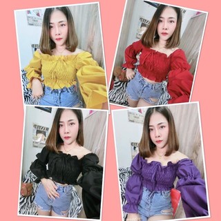 🌈เสื้อครอป แขนยาวจั้มปลายแขน น่ารัก❤️มีเก็บเงินปลายทาง