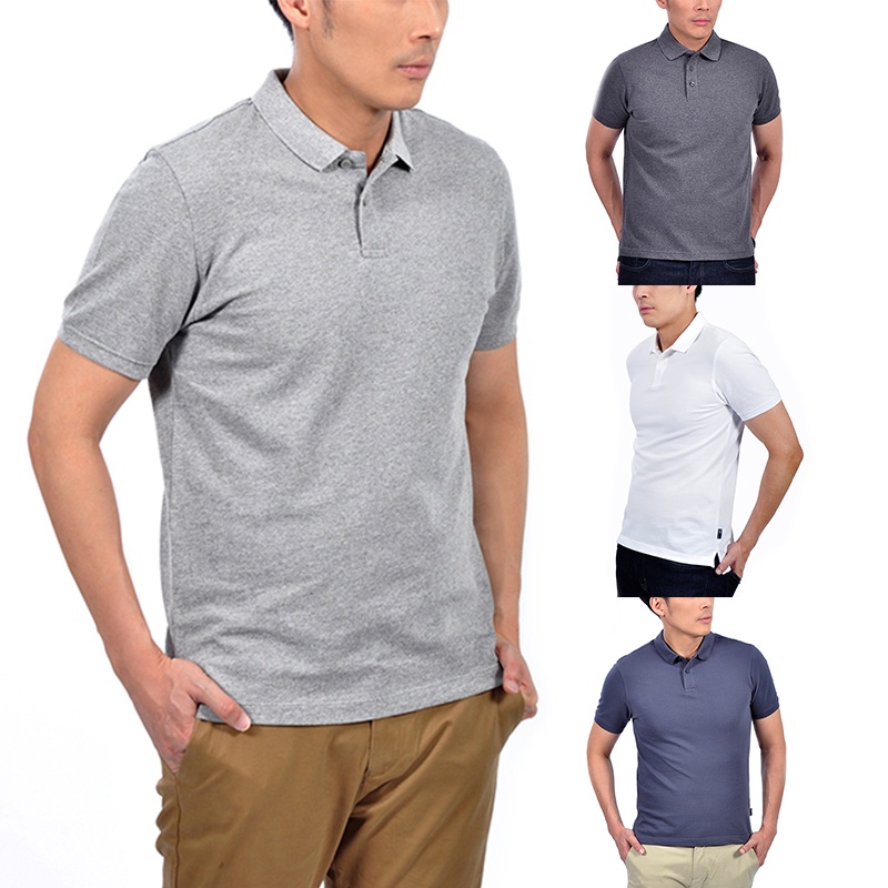 ZENTURY MAX เสื้อโปโลชาย แขนสั้น ผ้าคอตตอนผสม สเปนเด๊กซ์ รุ่น MKP-2012 สีขาว, เทาอ่อน, เทาเข้ม,เทาดำ