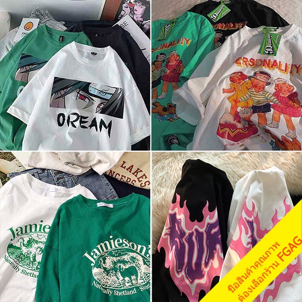 เสื้อยืดลายการ์ตูนผู้หญิง oversize แฟชั่นวัยรุ่นน่ารัก สไตล์เกาหลี เสื้อโอเวอร์ไซส์วินเทจ คอกลมแขนสั้น xxl