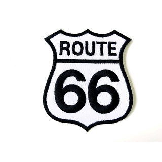 ตัวรีด ROUTE66 สีขาวขอบดำ ตัวรีดติดเสื้อ ตัวรีด (Size M) อาร์มรีด อาร์มรีดติดเสื้อ