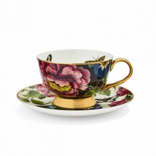 Spode Creatures of Curiosity Dark Floral Coupe Teacup and Saucer ถ้วยน้ำชาพร้อมจานรอง 260 ml