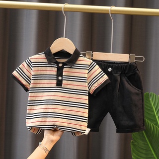 เสื้อผ้าเด็ก ชุดเด็กแฟชั่น เสื้อPOLOเด็ก ลายทาง set เสื้อ + กางเกง  สไตล์เกาหลี เนื้อผ้าดี 90cm-120cm(8เดือน - 4 ปี)