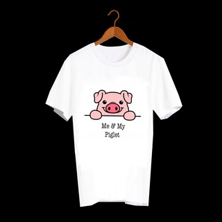 เสื้อยืดสไตล์ญี่ปุ่น เสื้อยืดพิมพ์ลายหมา เสื้อยืดลายหมู PIG Me &amp; My Piglet MMD33