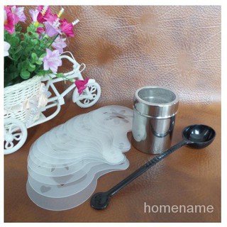 เซตอุปกรณ์กาแฟ 16pcs Coffee Art Stencils + Stainless Steel Chocolate Sprinkler Shaker +Spoon--สินค้ามีพร้อมส่ง--