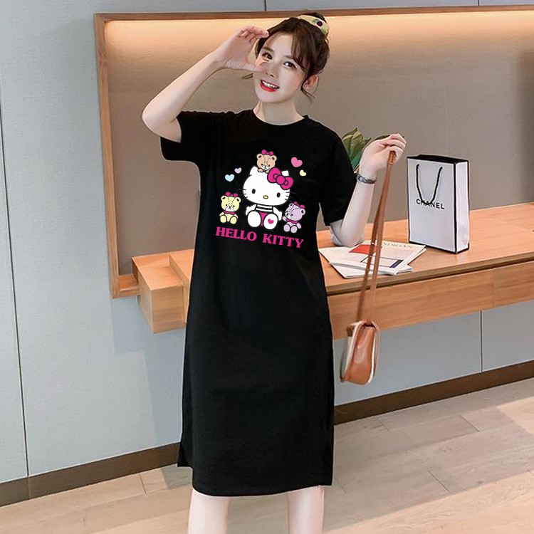 Q119 ดูร้อนใหม่ชุดแขนสั้นหญิงปกสบาย ๆ ท้องการ์ตูนขนาดใหญ่มิกกี้พิมพ์เสื้อยืดกระโปรงผู้หญิง