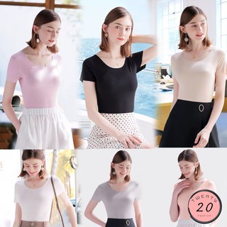 🎇 New2023 🎇 เสื้อยืดรัดรูป คอกลมแขนสั้น สีพื้น 6 สี